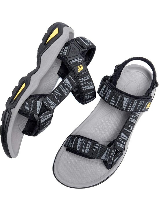 Men\'s Black Grey Arch Support Open Toe Beach Comfortable Hiking Sandals Shoes
